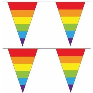 2x Vlaggenlijnen regenboog vlaggetjes 20 meter - Regenboog vlag - LGBT/Pride thema versiering