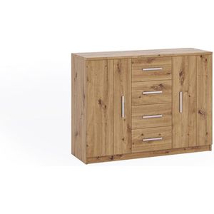 BONO K2D4SZ ladekast - 4 laden - planken - 2 x deuren - ruime kast - breedte 120 cm - ergonomisch - universele ladekast voor de woonkamer, slaapkamer - ambachtelijk eik - artisan