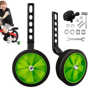 Dutchers® Zijwieltjes voor Kinderfiets met Fietsbel – Verstelbare Zijwielen voor 12, 14, 16, 18 en 20 inch Fietsen – Met Bel & Installatieset - Steunwielen - Fietsaccessoires – Stevige Trainingswielen – Antislip – Ø11 cm