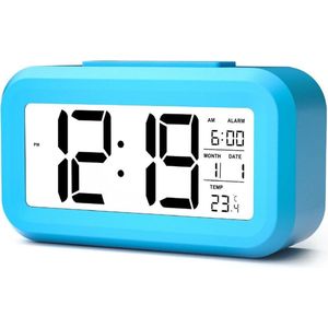 YONO Digitale Wekker - Alarm Klok met Temperatuur, Kalender en LED Verlichting - Blauw