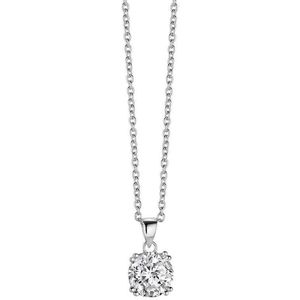 New Bling 9NB 0255 Zilveren collier met hanger - 100 facet zirkonia rond 9 mm - lengte 40 + 5 cm - zilverkleurig