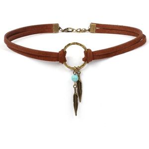 WiseGood Luxe Bohemian Choker Ketting Dames - Kettingen Vrouwen - Leer Sieraden - Collier - Sieraad Vrouw - Cadeau - Accessoires