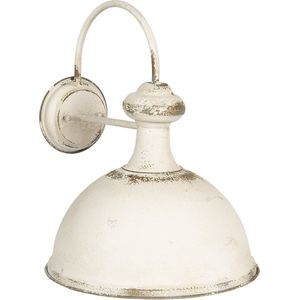 HAES DECO - Wandlamp - Industrial - Vintage / Retro lamp, formaat 34x41x43 cm - Wit Metaal - Ronde Muurlamp, Sfeerlamp