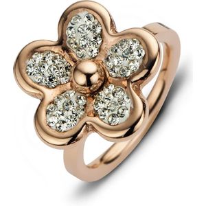 Silventi 983201036 58 Stalen Ring - met Zirkonia - Bloem - Rosékleurig en wit
