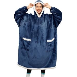 Hoodie deken dames oversized sweatshirt deken unisex sherpa hooded deken oversized hoodie winter geschenk volwassenen flanel hoodies zachte gezellige warme reuzenhoodie trui - Blauw