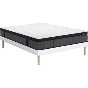 Vente-unique Set 140 x 190 cm gewatteerde bedbodem + hybride matras met pocketveren met 7 zones en verfrissend vormgeheugen van 25 cm dik - TOLCA van YSMÉE L 190 cm x H 31 cm x D 140 cm