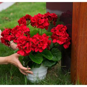kunstgeraniums, 38 cm, kunstmatige geraniumstruiken, voor buiten, rode geranium, kunstzijden bloemen, voor thuis, tuin, terras, balkon, hangende plantenbakken (2 stuks)