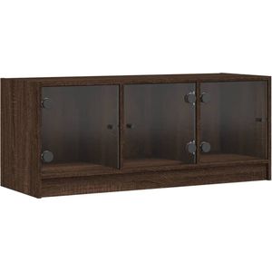 vidaXL-Tv-meubel-met-glazen-deuren-102x37x42-cm-bruineikenkleurig