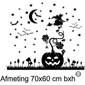 Raamsticker Halloween Sticker  Feest  Figuren - Statische - Herbruikbare Raamfolie - Heksje -Vleermuis Pompoen 70X60 cm bxh