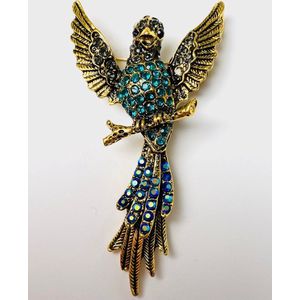 Broche Papegaai Goudkleurig (Blauw) 7.0 x 4.0 cm