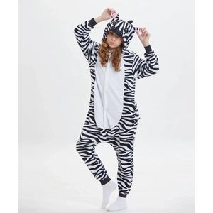 Onesie Zebra - Maat 110/116 - Verkleedkleren - Kostuum - Carnaval - Jumpsuit - Pyjama - Kerst