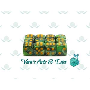 Dobbelsteen | D6 | Dobbelstenen - Set Van 5 Stuks - Groen Zwart en Goud | Voor D&D en Andere Rollenspellen | Plastic Dobbelstenen Set voor Dungeons and Dragons | RPG | Zwarte Velvet Dice Bag voor Ongeveer 3 Sets