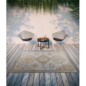 Tapijt binnen buiten modern platweefsel boho etno Oeko-Tex weerbestendig uv-bestendig balkon terras tuin bruin 115x170cm