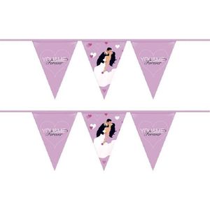 Set van 2x stuks bruiloft slingers vlaggetjes - You and me forever - 600 cm - huwelijk vlaggenlijnen / feestartikelen versiering