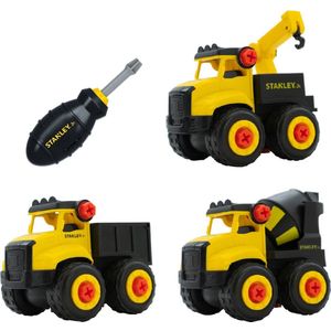 Stanley Constructiespeelgoed Set 57-Delig - Bouwpakket voor Bulldozer, Kiepwagen en Graafmachine - Incl. Hijskraan en Schroevendraaier - Vanaf 5 Jaar - Kunststof