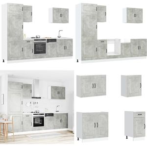 vidaXL 7-delige Keukenkastenset Kalmar bewerkt hout betongrijs - Keukenkast Set - Keukenkast Sets - Keukenunit Set - Kast Set