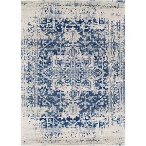 Syracusa Vintage tapijt, Oosters tapijt, voor woonkamer, eetkamer, slaapkamer, Oosters boho-tapijt, laagpolig tapijt voor eenvoudig onderhoud, tapijt, groot, 160 x 220 cm, blauw