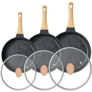 Selbro ® Antiaanbaklaag Braadpannenset met Deksels - 3-delige Set voor Inductie, Gas en Keramische Kookplaten - Hittebestendige Handgrepen - Zwart