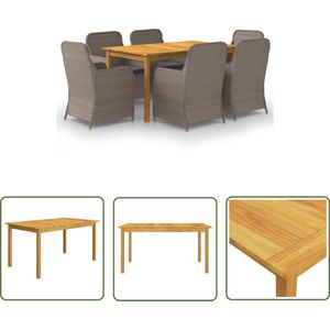 The Living Store 7-delige Tuinset bruin - Tuinstoel - Tuintafel - Acacia Hout - Buitendining - Lounge Set