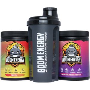 Boom Energy Alles in 1 pakket - Tropical en Framboos & Zwarte bes - Gaming fuel - Suiker Vrij - Gaming Drink - Pre workout - Energy Drink - Sportdrank - 100 servings