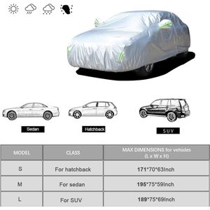 Autohoes, autohoes, stofdicht, winddicht, sneeuwdicht, uv-bescherming, voor binnen en buiten, geschikt voor 157 tot 171 inch