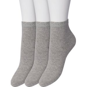 Bonnie Doon Basic Quarter Sokken Dames Licht Grijs maat 36/42 - 3 paar - Quarter Katoenen Sok - Boven de Enkel - Gladde Naden - Brede Boord - Uitstekend Draagcomfort - 3-pack - Multipack - Enkelsokken - Lichtgrijs - Light Grey Heather - OL9411011.107