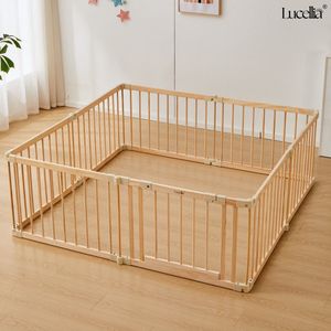 Lucellia® Prime Wood Grondbox Baby - Inklapbare Speelbox - Kinderbox Hout - Playpen Kruipbox- Babypark - Babybox - Inklapbare Houten Speelbox met Slim Kliksysteem en Zuignappen - 172x172x61 CM - Beige Connectoren