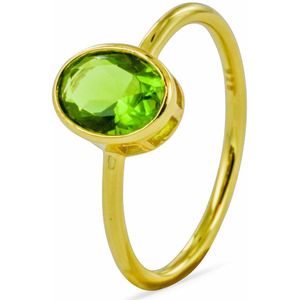 Silventi 9SIL-21769 Zilveren Ring - Dames - Zirkonia - Ovaal - Groen - 8 x 6 mm - Maat 56 - Zilver - Goudkleurig