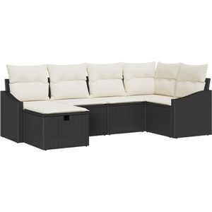 vidaXL - 6-delige - Tuin - Sofa - Set - met - Kussens - Zwart - Poly - Rattan