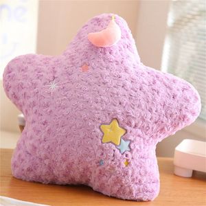 Knuffelkussen kinderen schattige ster maan pluche kussen sierkussen zacht pluizig sierkussen sofakussen voor kinderkamer slaapkamer decoratie (ster-paars)