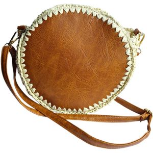 Tasje-Met raffia-Naturel-Bruin-Rond-Bohemian-Riet-Zeegras-21cmx21cmx10cm