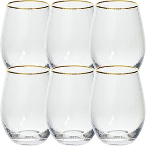 Secret de Gourmet Drinkglazen Salon - 6 ST - tumbler waterglazen - 540 ml - gouden rand