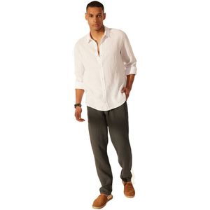 Trendyol Premium Grijs 100% Linnen Regular Fit Overhemd Tmnss24Go00058