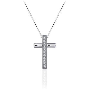 Gisser Jewels - Hanger excl. Collier - Kruis gezet met Zirkonia - 17.5mm x 11mm - Gerhodineerd Zilver 925 - P075 - Sieraad - Dames - 925 Zilver