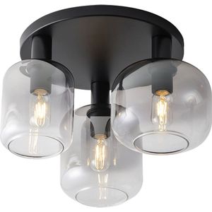 Moderne glazen plafondlamp Dentro | smoke / zwart / transparant | drie lichtpunten | glas / metaal | Ø 35 cm | H 30 cm | woonkamer lamp / slaapkamer lamp / hal en overloop lamp | modern design