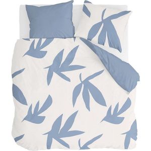 Walra Dekbedovertrek Simple Leaves - 200x220 - 100% Katoen - Off White / Jeans Blauw