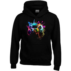 Hoodie kind - Game - Controller regenboog print op sweater met capuchon - Voor de echte Gamer - Maat 122/128