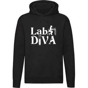 Lab Diva | labaratorium | analist | talent | topper | ster | wetenschap | vrouwen | scheikunde |  Unisex | Trui | Sweater | Hoodie | Capuchon | Zwart