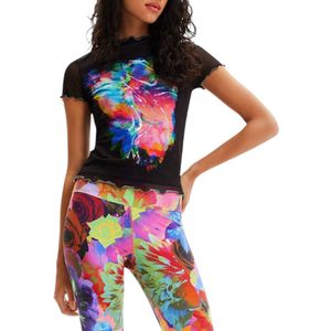 Desigual Zwarte Tule Bloemen T-Shirt