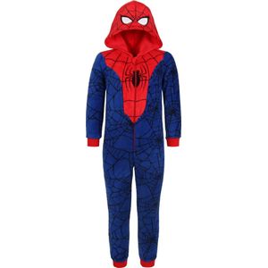 Spider-Man MARVEL Marineblauw-Rood, Polar Fleece Eendelige Pyjama, Kinder Onesie met Capuchon, OEKO-TEX