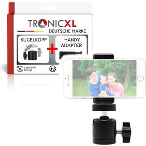 TronicXL Statief Adapter met Kogelkop - Mobiele Telefoon houder voor uw Tripod - Camera Statief Smartphone adapter geschikt voor iPhone 14 15 geschikt voor Samsung, Xiaomi, Manfrotto, Hama enz meer - 1/4"" inch