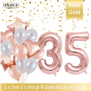 Cijfer Ballon 35 Jaar Rose Gold Pearl Boeket * Hoera 35 Jaar Verjaardag Decoratie Set van 15 Ballonnen * 80 cm Verjaardag Nummer Ballon * Snoes * Verjaardag Versiering * Kinderfeestje * Château Rose* Nummer Ballon 35 * Rose