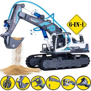 Silvergear Constructie Speelgoed Jongens - 6-in-1 - Graafmachine - Hijskraan - DIY Knutselpakketten - Bouwpakket Kinderen - Blauw