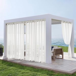Outdoorgordijn, transparant, weerbestendig, gordijnen, gordijnen met inslagringen, waterdichte voile, gordijnen, gordijnen voor terras paviljoen, 275 x 140 cm (hoogte x breedte), wit, set van