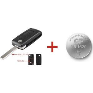 Autosleutelbehuizing 3 knoppen koffer CEO536-HU83 met Batterij geschikt voor Citroen C4 Picasso / Citroen C5 / Citroen C8.