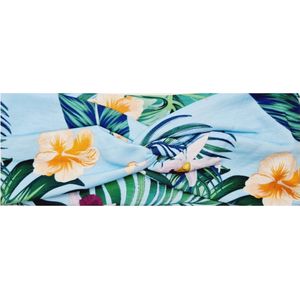 Haarband Knoop Tropische Bloemen Print Licht Blauw
