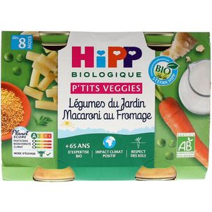 HiPP P'tits Veggies Tuingroenten Macaroni en Kaas van 8 Maanden Biologisch 2 Potten