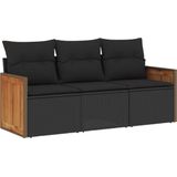 vidaXL - 3-delige - Loungeset - met - kussens - poly - rattan - zwart