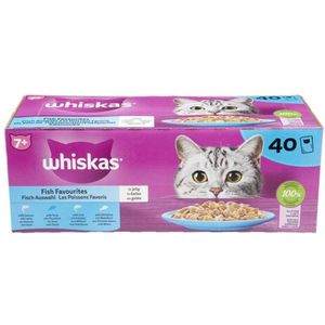 Whiskas 7+ - Kattenvoer natvoer - Vis - Selectie in gelei - maaltijdzakjes 40 x 85 g