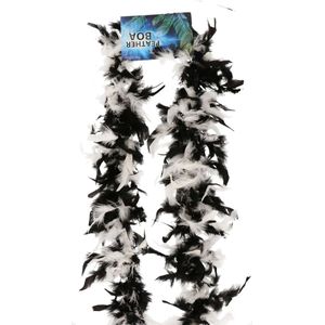 Atosa Carnaval verkleed boa met veren - zwart/wit - 180 cm - 45 gram - Glitter and Glamour - verkleed accessoires
